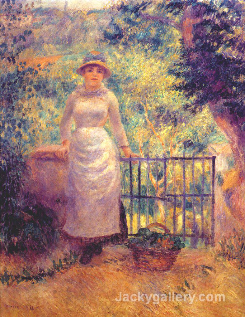 Aline at the gate (girl in the garden) by Pierre Auguste Renoir paintings reproduction